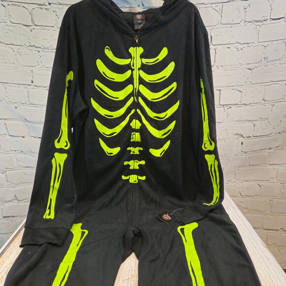 Mens 1pc Halloween Skeleton Glow-in-the-dark Halloween Costume 2XL Tall - Picture 1 of 5